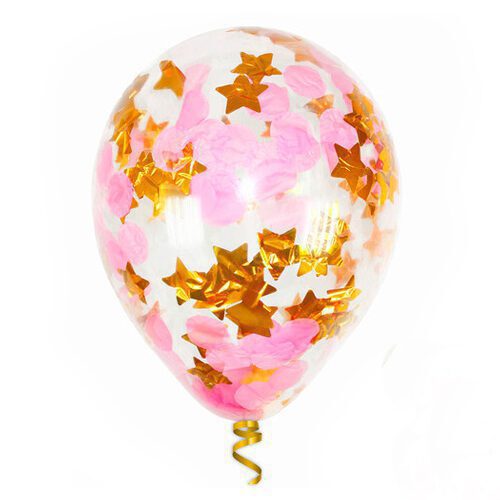 Куля з конфетті (ніжно-рожеві кружечки та золоті зірочки)