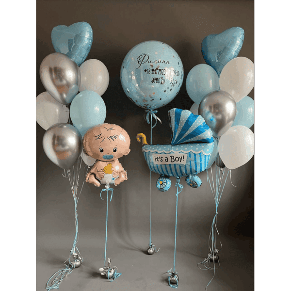 Нежное оформление шарами "Встречаем наше маленькое чудо"