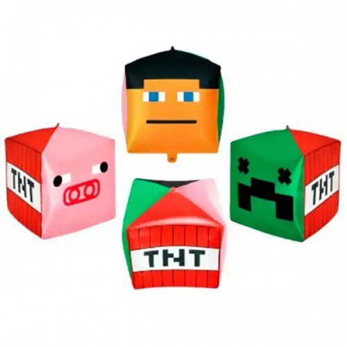 Фольгированный шарик с рисунком «Куб из Minecraft»