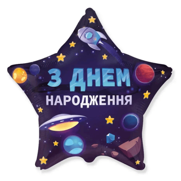 Фольгована куля з малюнком "З Днем Народження (космос)"