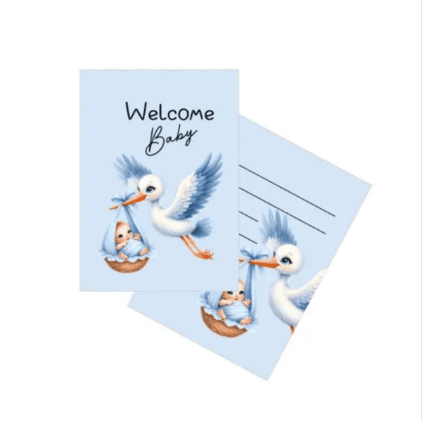 Мини-открытка «Welcome Baby — Аист с мальчиком»