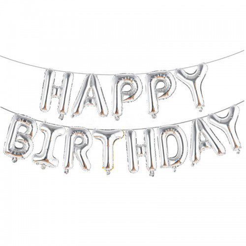 Фольгированная гирлянда «Happy Birthday» (серебро)