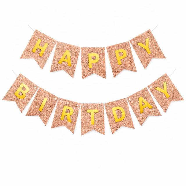 Гірлянда Happy Birthday (Рожеве золото з блискітками).
