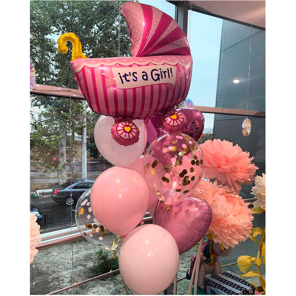 Зв'язка куль "Яскраве привітання з народженням дівчинки"