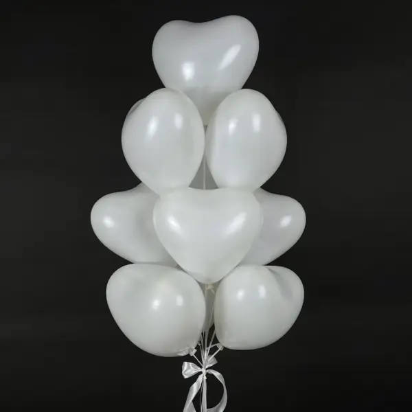 Латексні кульки сердечка з гелієм (30 см) білого кольору