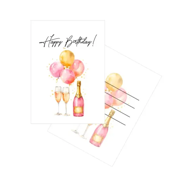 Мини-открытка «Happy Birthday — шампанское с шариками»