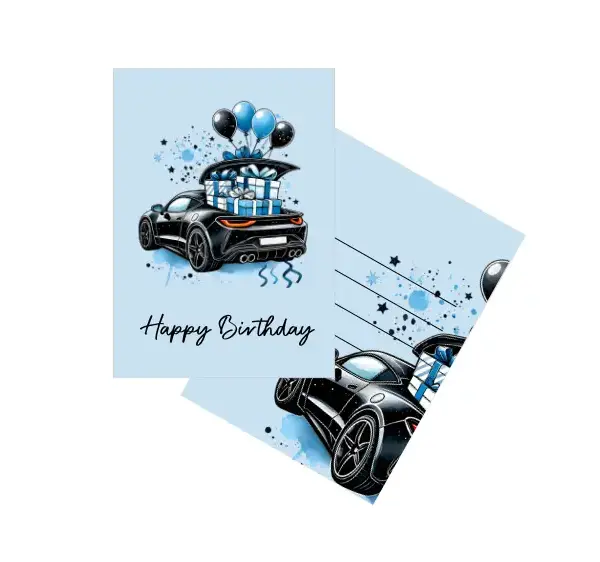 Мини-открытка «Happy Birthday — машина с подарками»